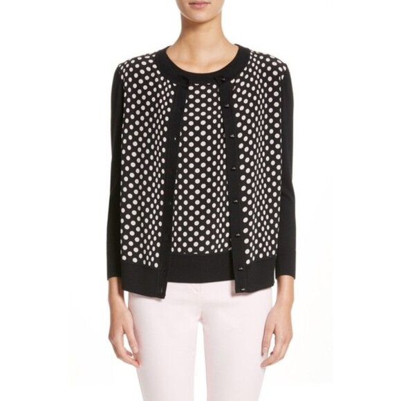 $695 St. John Black White Polka Dot Cardigan Sweater size Petite - Picture 1 of 8